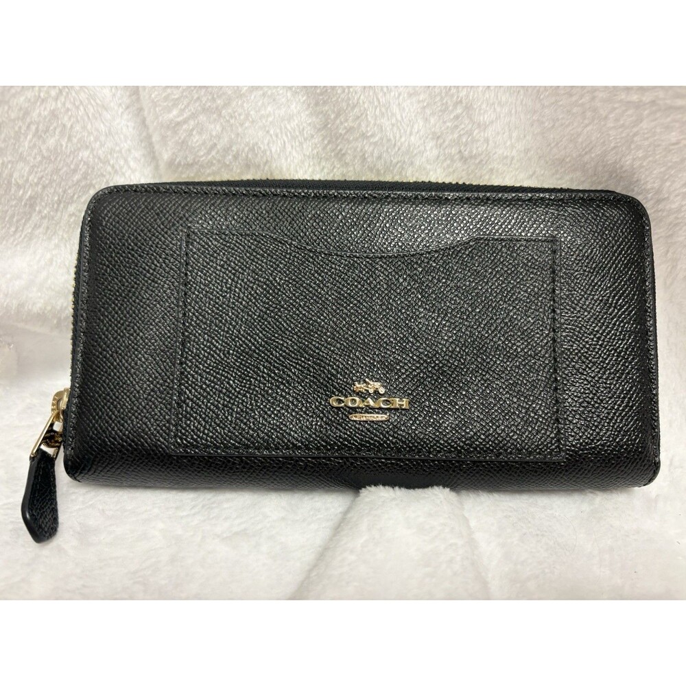 Coach C4124 Medium ID Zip Around Wallet Black Pebble Leather